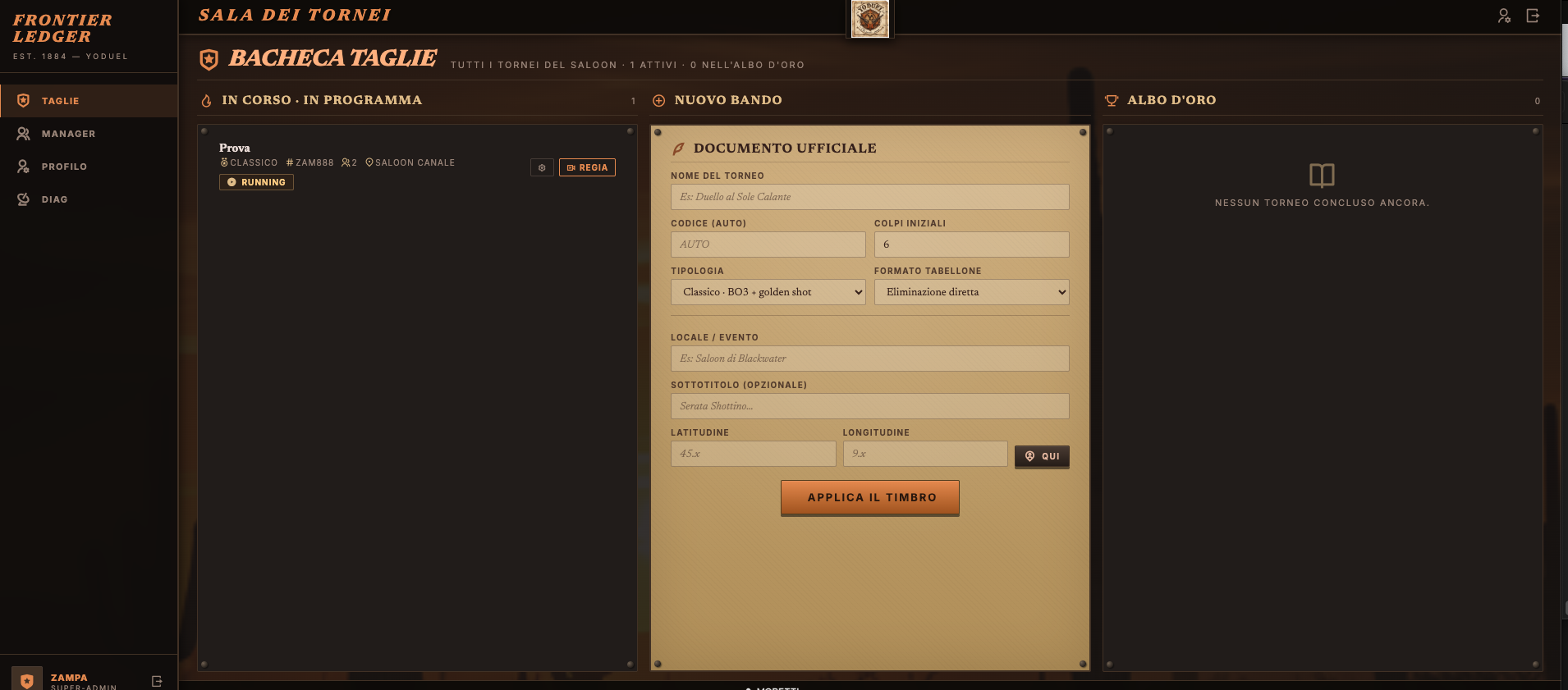 Regia live torneo YoDuel con bracket e avatar sepia