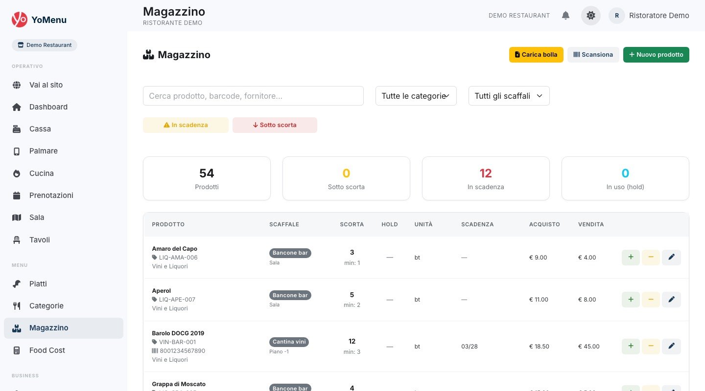 YoMenu Gestione Magazzino